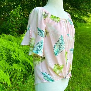 Pink FlutterSleeve Botanical Print Top